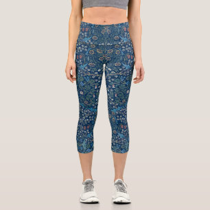 Morris Blue Background Vintage Blackthorn Pattern Capri Leggings