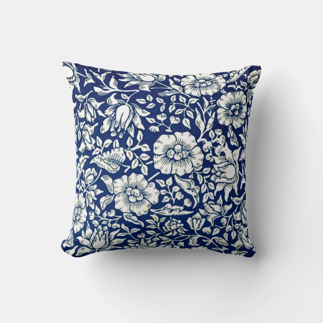 Morris - Blue Mallow, vintage pattern Throw Pillow (Front)