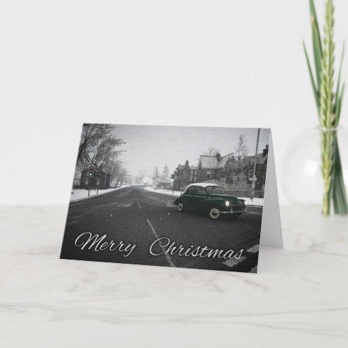 Morris Classic Car Christmas Card English Village