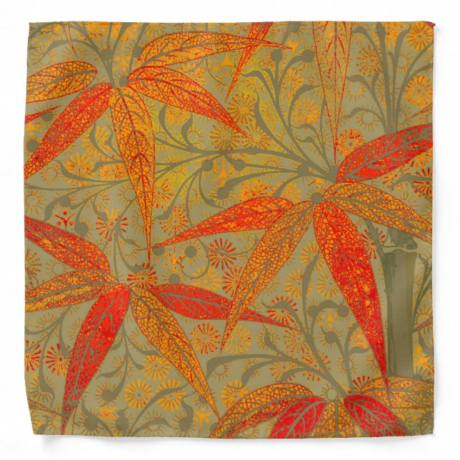 Morris & Co. Bamboo Pattern Godwin Orange & Sage Bandana (Front)