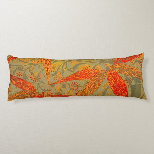Morris & Co. Bamboo Pattern Godwin Orange & Sage Body Pillow (Back)