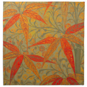 Morris & Co. Bamboo Pattern Godwin Orange & Sage Cloth Napkin