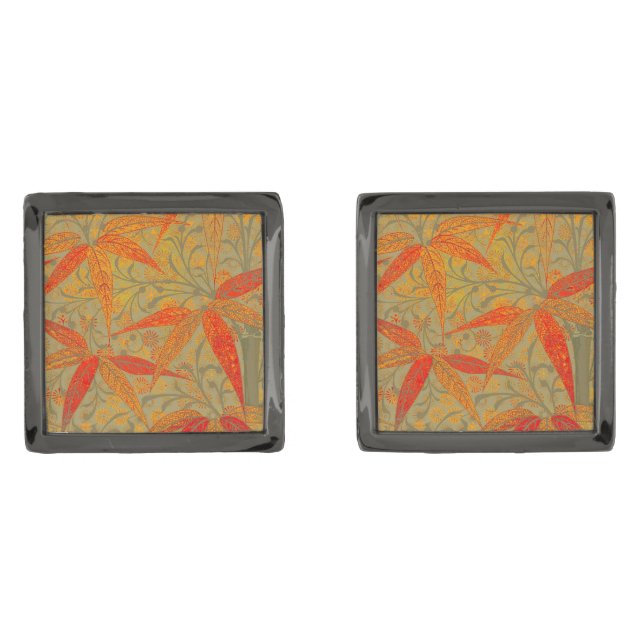 Morris & Co. Bamboo Pattern Godwin Orange & Sage Cufflinks (Front)