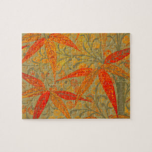 Morris & Co. Bamboo Pattern Godwin Orange & Sage Jigsaw Puzzle