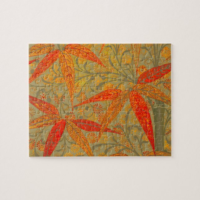 Morris & Co. Bamboo Pattern Godwin Orange & Sage Jigsaw Puzzle (Horizontal)