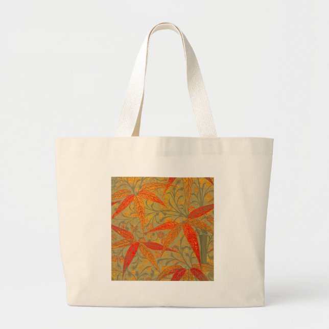 Morris & Co. Bamboo Pattern Godwin Orange & Sage Large Tote Bag (Front)