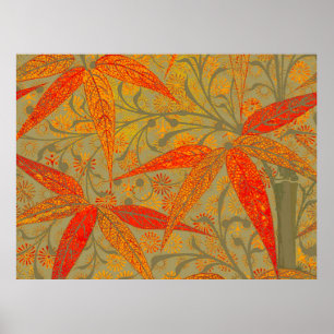 Morris & Co. Bamboo Pattern Godwin Orange & Sage Poster