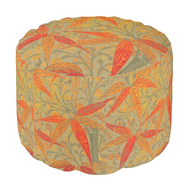 Morris & Co. Bamboo Pattern Godwin Orange & Sage Pouf (Angled Back)