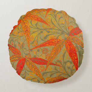 Morris & Co. Bamboo Pattern Godwin Orange & Sage Round Pillow