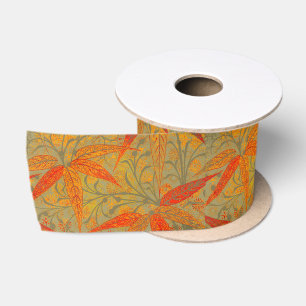 Morris & Co. Bamboo Pattern Godwin Orange & Sage Satin Ribbon