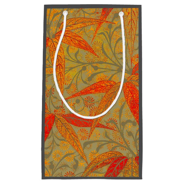 Morris & Co. Bamboo Pattern Godwin Orange & Sage Small Gift Bag (Front)
