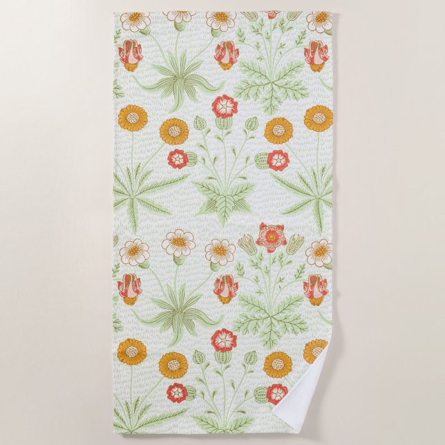 Morris Daisy, Classic Victorian Floral Pattern Beach Towel (Front)