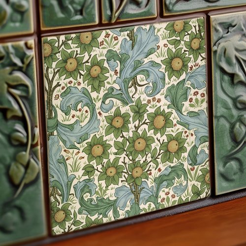 Morris Dearle Art Nouveau Floral Victorian Repro Ceramic Tile