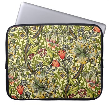 Morris Floral Lily Design Laptop Sleeve by OldArtReborn at Zazzle