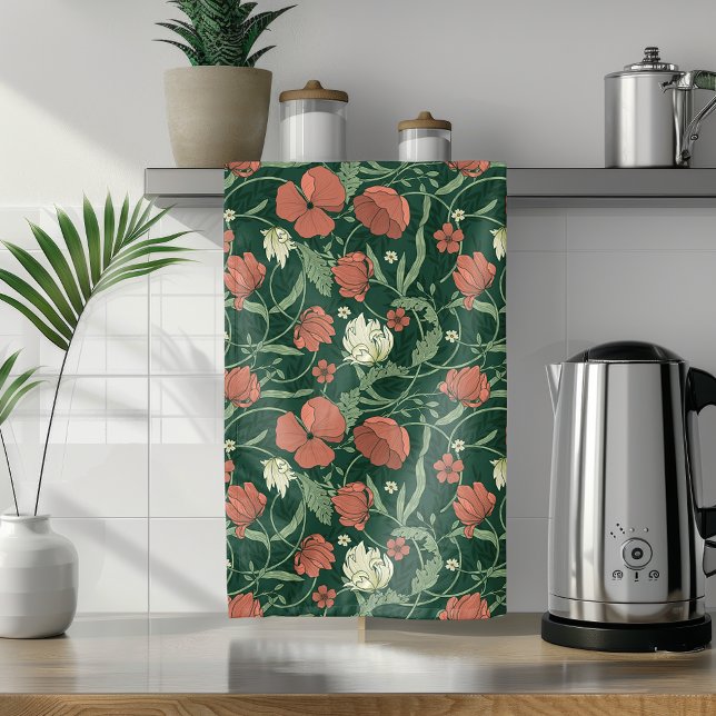 Morris Garden Green & Red Floral Kitchen Towel (Creator Uploaded)