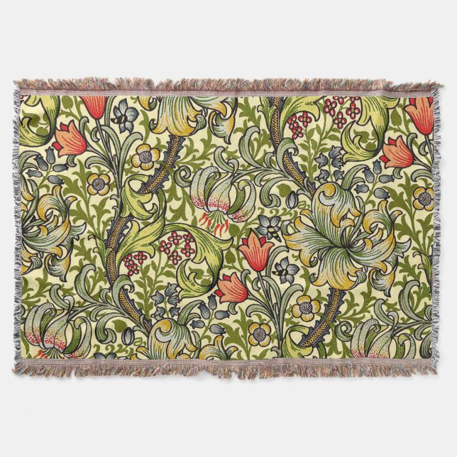 Morris Golden Lily Pattern Rugs Throw Blanket (Front)