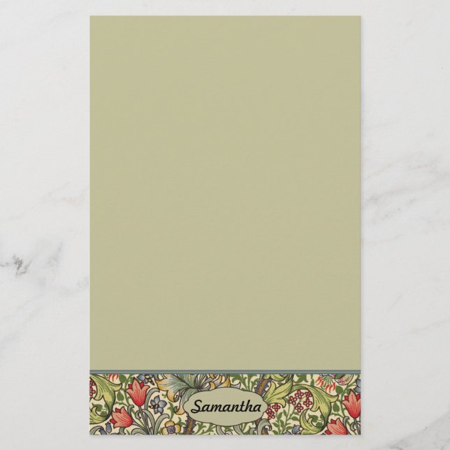 Morris Golden Lily Wallpaper Pattern Monogram Stationery (Front)