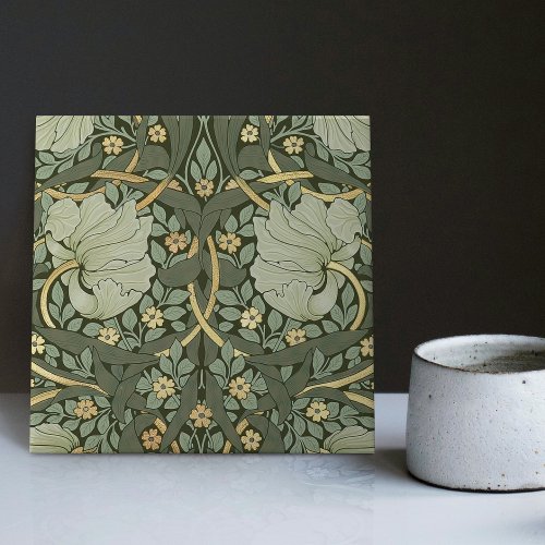 Morris Green Gold Pimpernel Vintage Pattern Ceramic Tile