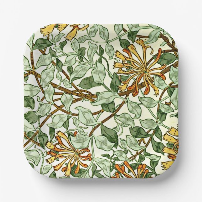 Morris - Honeysuckle green and gold Paper Plates (Front)