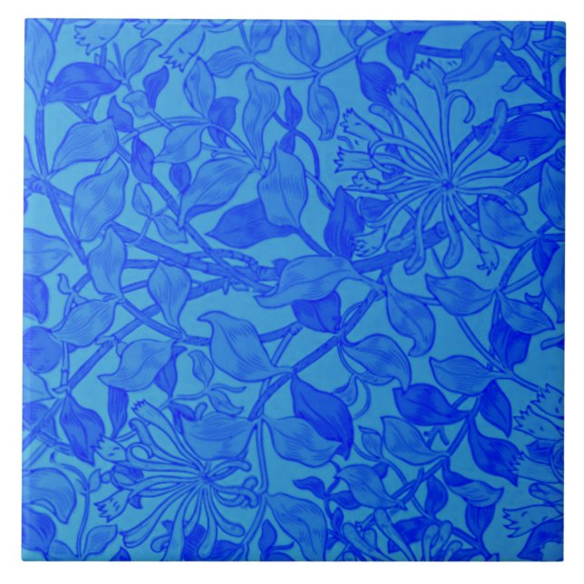 Morris - Honeysuckle in beautiful blue Ceramic Tile (Front)