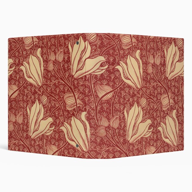 Morris Inspired Lily Flower Botanical Red Textile  3 Ring Binder (Background)