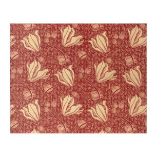 Morris Inspired Lily Flower Botanical Red Textile Acrylic Print