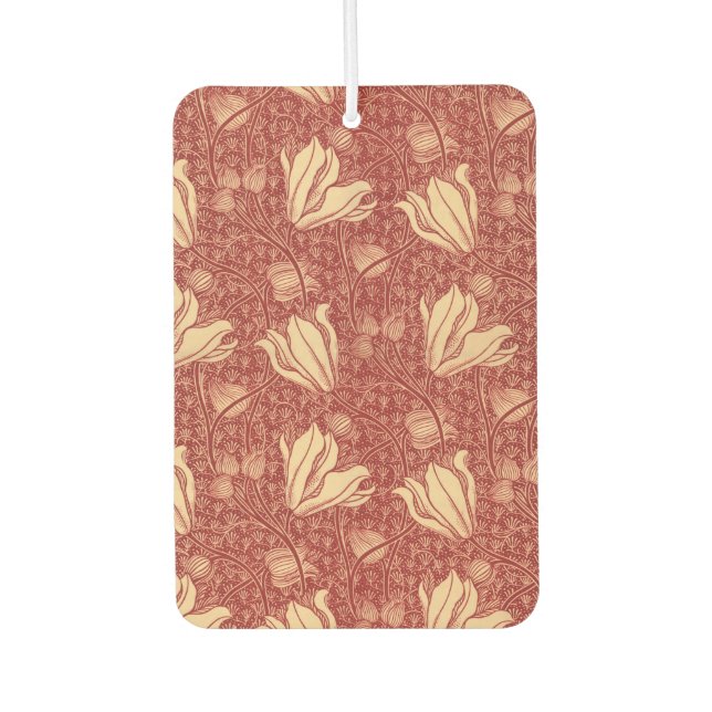 Morris Inspired Lily Flower Botanical Red Textile  Air Freshener (Front)