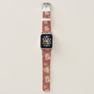 Morris Inspired Lily Flower Botanical Red Textile  Apple Watch Band