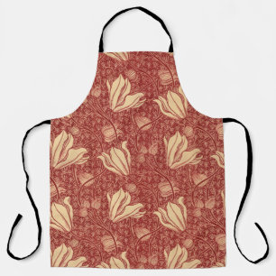 Morris Inspired Lily Flower Botanical Red Textile  Apron