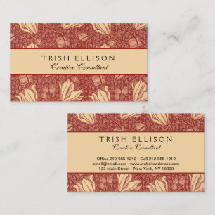Morris Inspired Lily Flower Botanical Red Textile Business Card