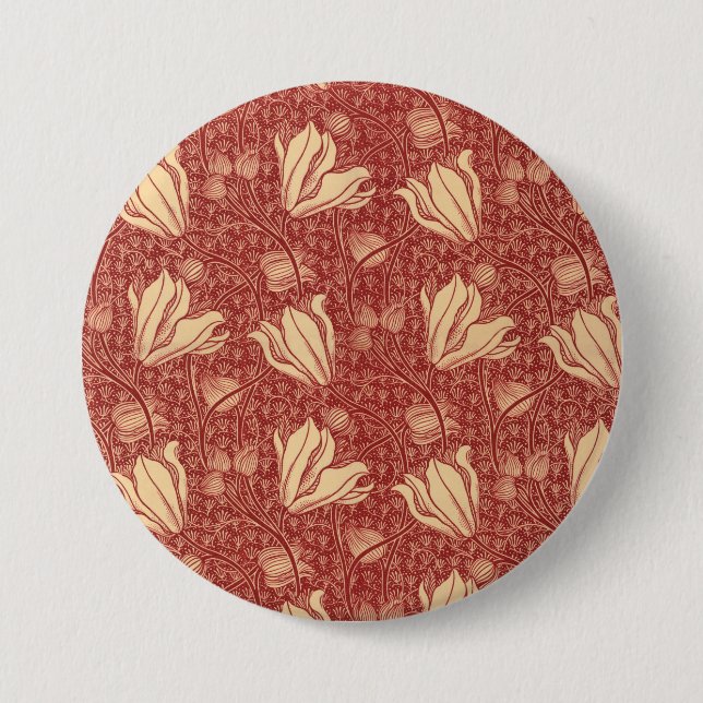 Morris Inspired Lily Flower Botanical Red Textile  Button (Front)