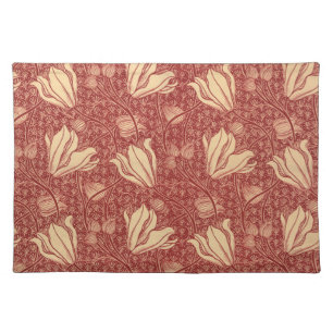 Morris Inspired Lily Flower Botanical Red Textile Cloth Placemat
