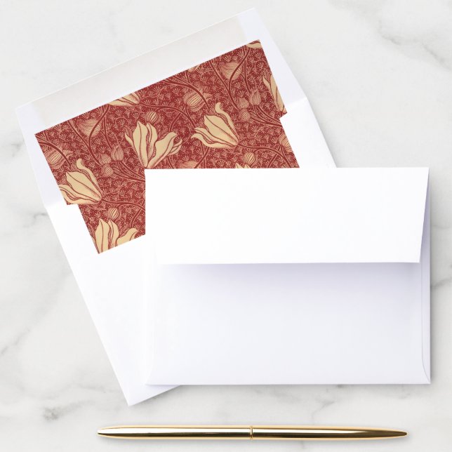 Morris Inspired Lily Flower Botanical Red Textile  Envelope Liner (Desk)