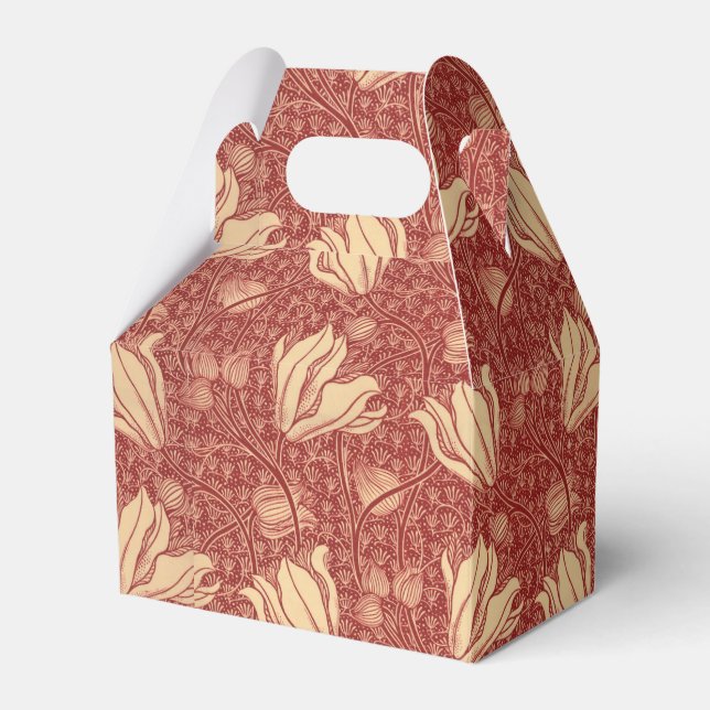 Morris Inspired Lily Flower Botanical Red Textile  Favor Boxes (Front Side)