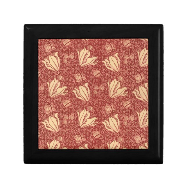 Morris Inspired Lily Flower Botanical Red Textile  Gift Box (Front)