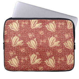 Morris Inspired Lily Flower Botanical Red Textile Laptop Sleeve