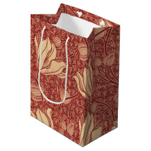 Morris Inspired Lily Flower Botanical Red Textile Medium Gift Bag