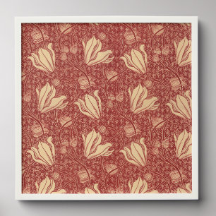 Morris Inspired Lily Flower Botanical Red Textile Peel And Stick Photo Tile