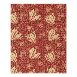 Morris Inspired Lily Flower Botanical Red Textile Poster