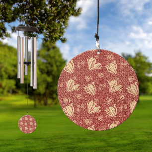 Morris Inspired Lily Flower Botanical Red Textile Wind Chime