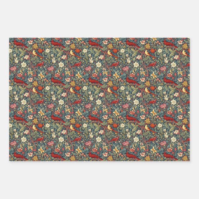 Morris Inspired Melange Wrapping Paper Sheets (Front)
