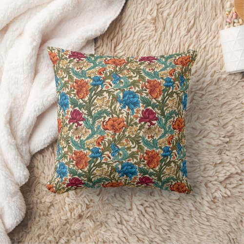 Morris inspired style pastel colors floral garden throw pillow