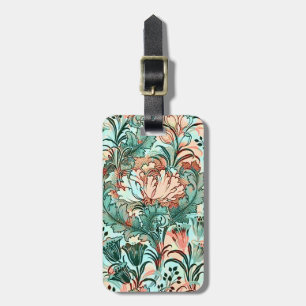 Morris Inspired Tulips,Peonies,Acanthus Green Luggage Tag