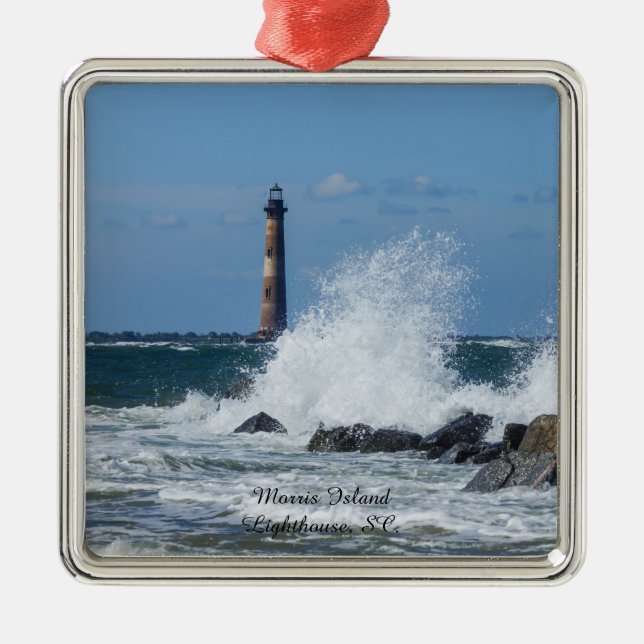 Morris Island Lighthouse Splash Metal Ornament (Front)