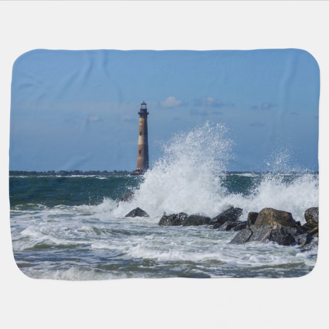 Morris Island Lighthouse Splash Swaddle Blanket (Horizontal)