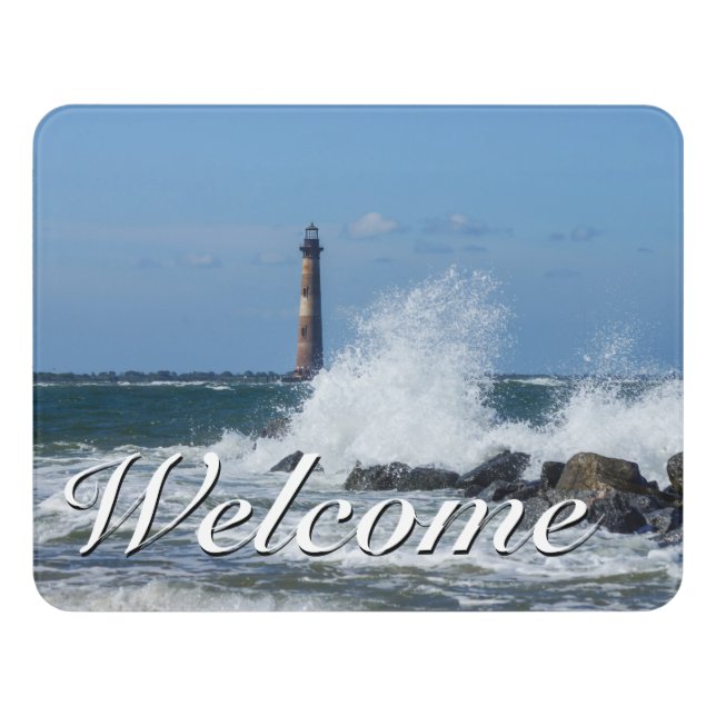 Morris Island Lighthouse Splash Welcome Door Sign (Contemporary Front)
