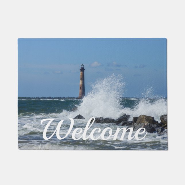 Morris Island Lighthouse Splash Welcome Doormat (Front)