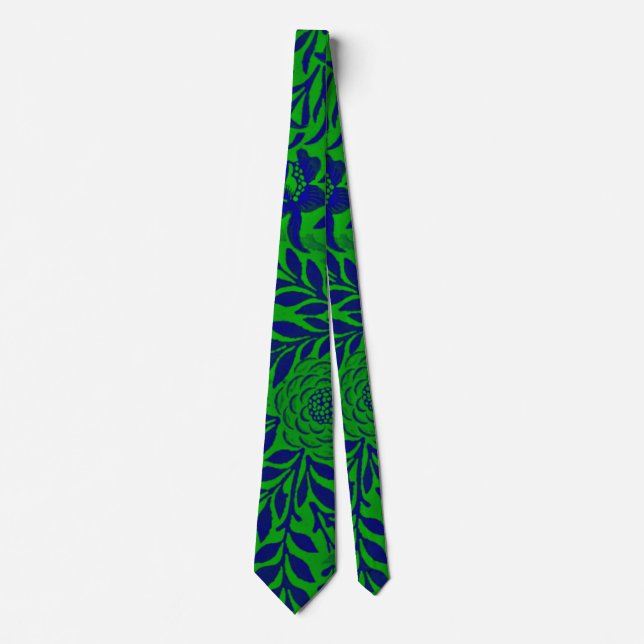 Morris - Larkspur in Vibrant Green and Blue Neck Tie (Front)