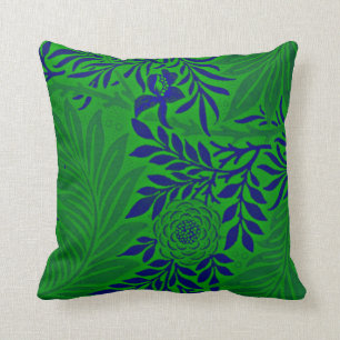 Morris - Larkspur in Vibrant Green and Blue Throw Pillow