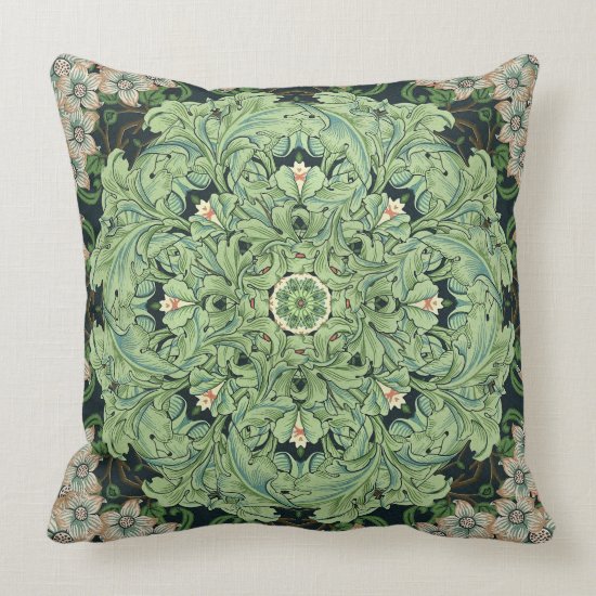Morris Leaf and Flower Mandala Decor Pillow